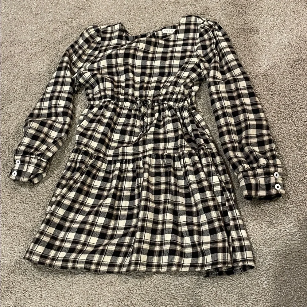Copper Key Plaid Long Sleeve Dress